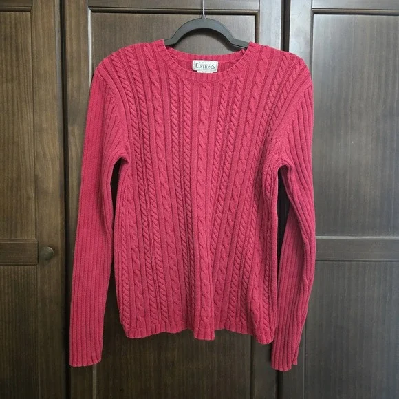 Vintage‎ Womens Cable-Knit Red Sweater 100% Cotton Preppy Sz Large - Picture 3 of 11